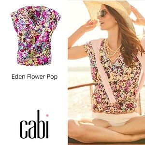 CABI #5211 Eden Flower Pop Faux Wrap Top S